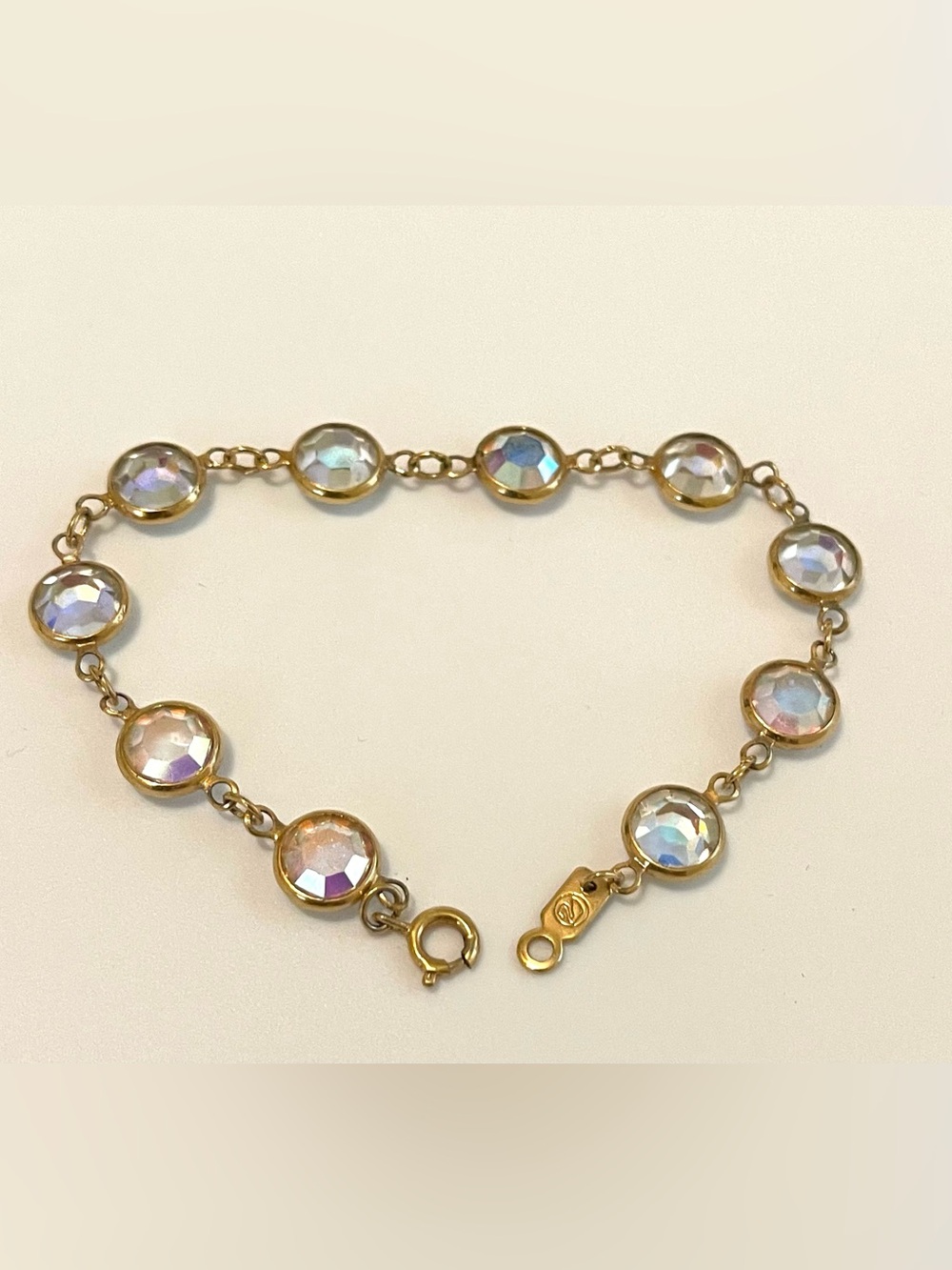 Vintage Swarovski Gold-Tone Aurora Crystal Link Bracelet - Iridescent Pink Hues